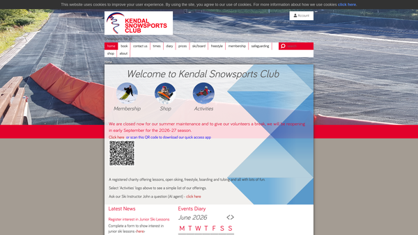 Screenshot of the Kendal Snowsports Club website