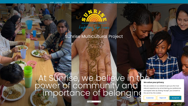 Screenshot of the Sunrise Multicultural Project CIO website