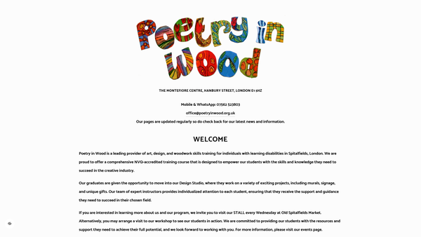 Screenshot of the Poetry In Wood CIO website