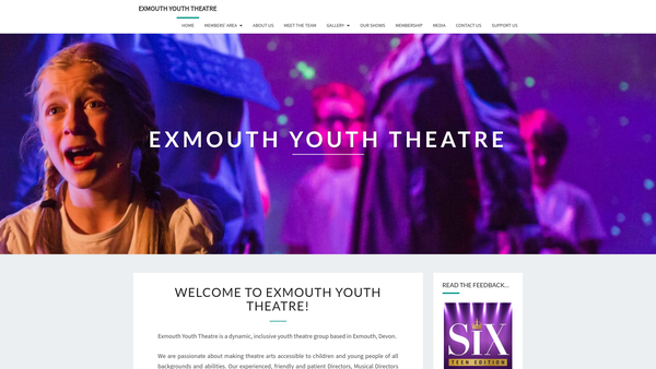 Screenshot of the Exmouth Youth Theatre website