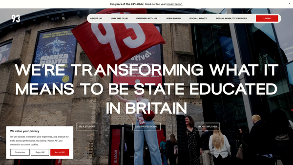 Screenshot of the The 93 Percent Club Foundation website