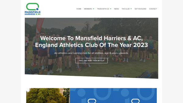 Screenshot of the Mansfield Harriers And Athletics Club website