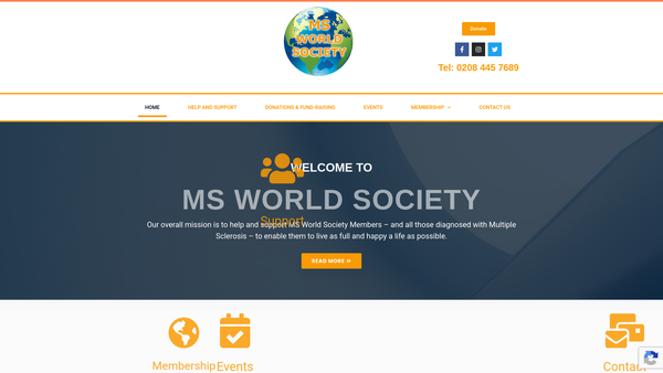 Screenshot of the MS World Society website