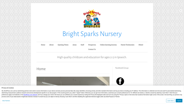 Screenshot of the Bright Sparks Nursery (St. Peter's Church, Ipswich) website