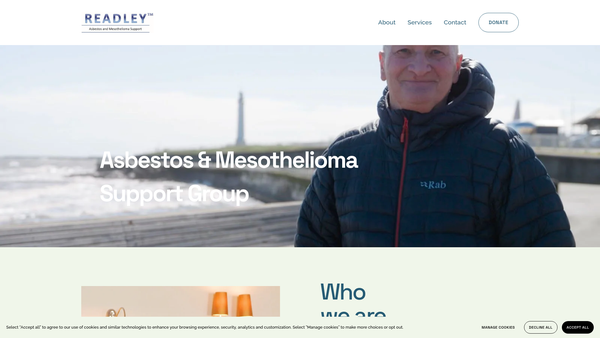 Screenshot of the Readley Asbestos & Mesothelioma Support Group website