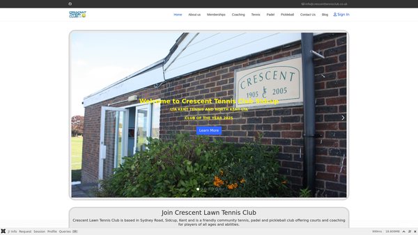 Screenshot of the Crescent Lawn Tennis Club website