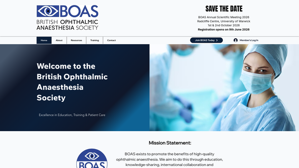 Screenshot of the British Ophthalmic Anaesthesia Society website