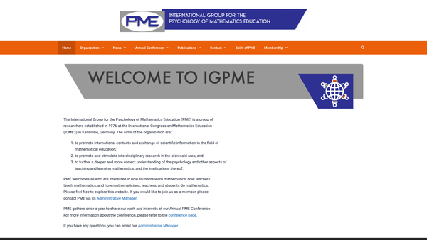 Screenshot of the International Group For The Psychology Of Mathematics Education website