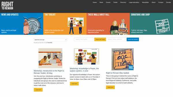 Screenshot of the Right To Remain Ltd website