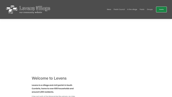 Screenshot of the Levens Village Hall website