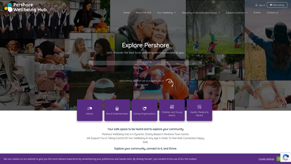 Screenshot of the Pershore Wellbeing Hub website