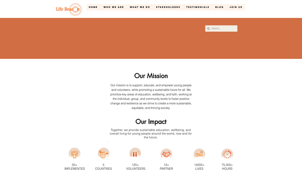 Screenshot of the Life Beacon International website
