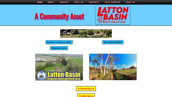Screenshot of the Latton Basin Restoration website