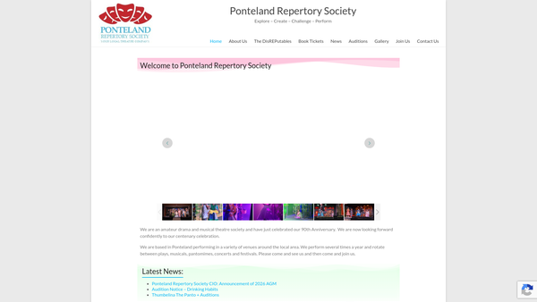 Screenshot of the Ponteland Repertory Society website
