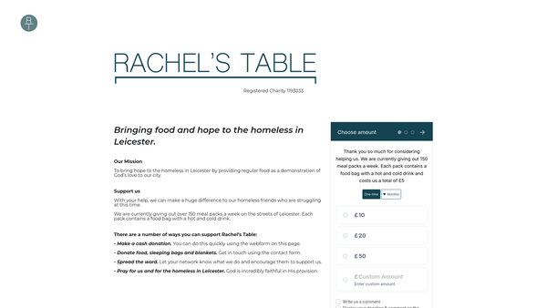 Screenshot of the Rachel's Table website