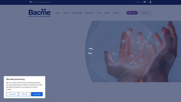 Screenshot of the British Association of Clinicians in ME/CFS (BACME) website