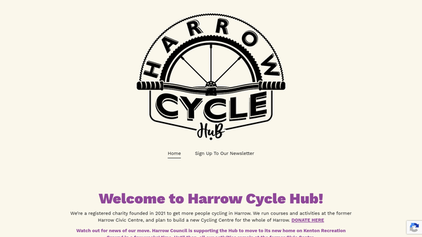 Screenshot of the Harrow Cycle Hub website