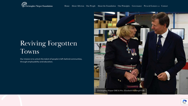 Screenshot of the Christopher Nieper Foundation website