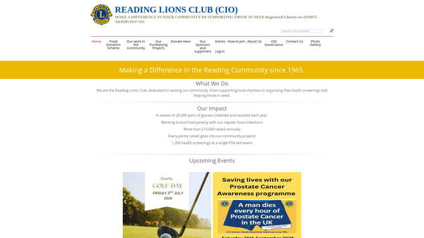 Screenshot of the Reading Lions Club (CIO) website