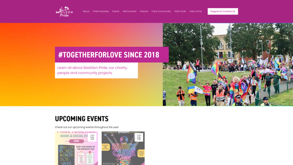 Screenshot of the Basildon Pride CIO website