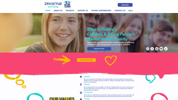 Screenshot of the Invictus Wellbeing Foundation CIO website