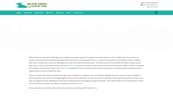 Screenshot of the Milton Creek Country Park Trust website