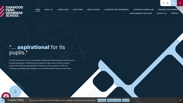 Screenshot of the Oakwood Park Grammar School Parents Association website