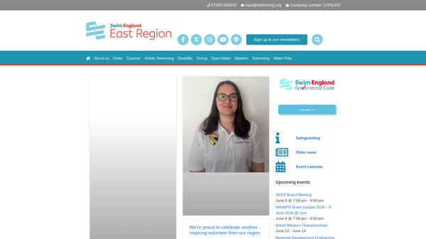 Screenshot of the Swim England East Region website