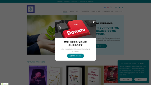 Screenshot of the Saving Dreams website