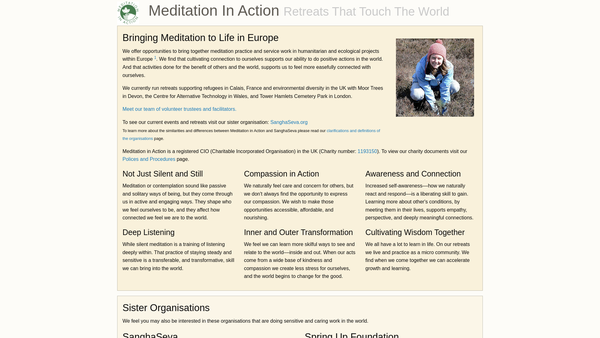 Screenshot of the Meditation In Action website