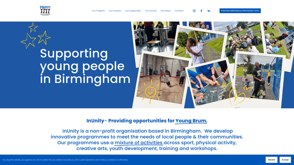 Screenshot of the Inunity website