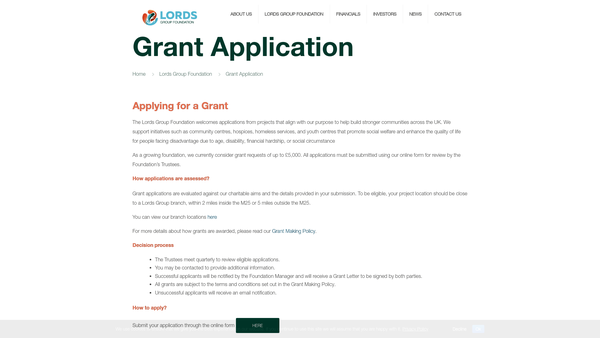 Screenshot of the Lords Group Foundation website