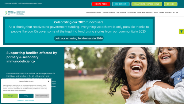 Screenshot of the Immunodeficiency UK website