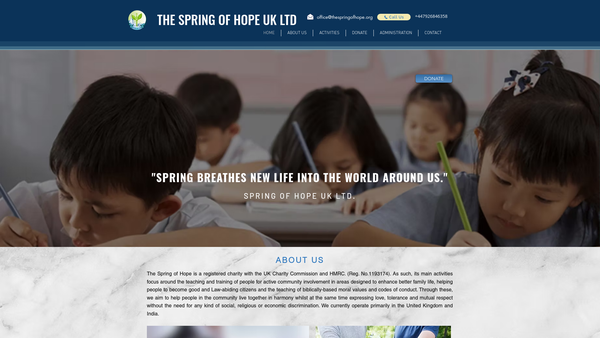 Screenshot of the Spring Of Hope UK Limited website
