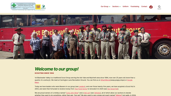 Screenshot of the 1st Blackwater Valley B-P Scout Group website
