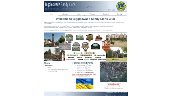 Screenshot of the Biggleswade Sandy Lions Club (C Io) website