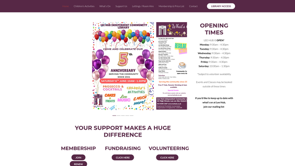 Screenshot of the Lee Hub - Independent Community Library website