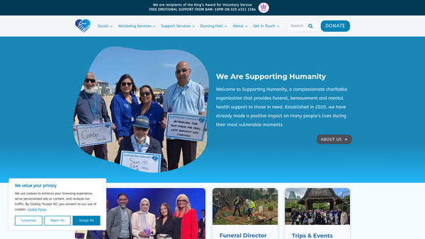 Screenshot of the Supporting Humanity website