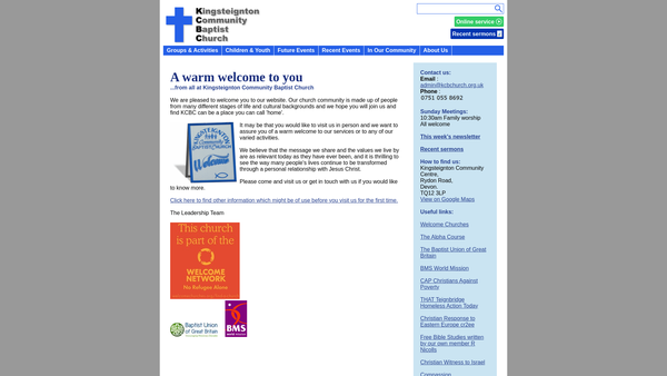Screenshot of the Kingsteignton Community Baptist Church website