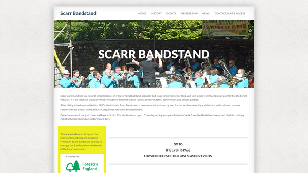 Screenshot of the Friends Of Scarr Bandstand website