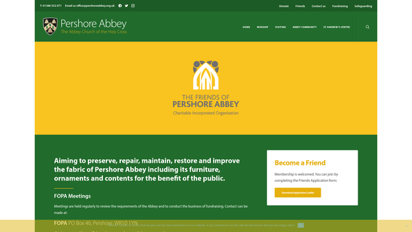 Screenshot of the The Friends Of Pershore Abbey CIO website