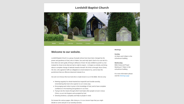 Screenshot of the Lordshill Baptist Church, Snailbeach website