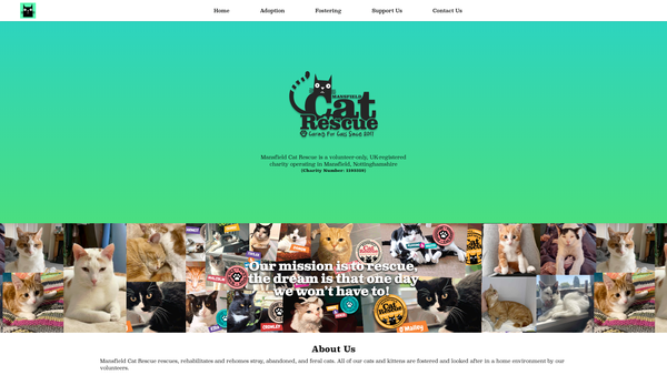 Screenshot of the Mansfield Cat Rescue website