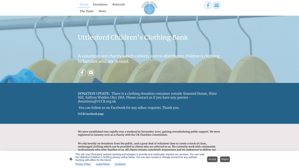Screenshot of the Uttlesford Children's Clothing Bank website