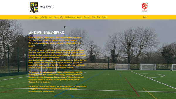 Screenshot of the Waveney Football Club website