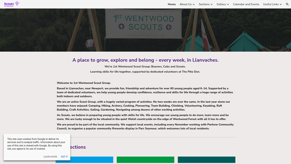 Screenshot of the 1st Wentwood Scout Group website