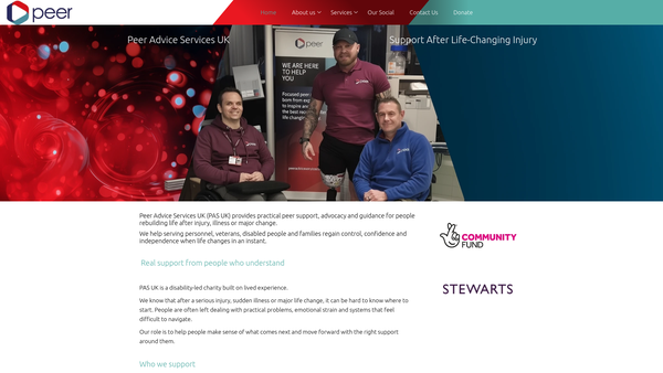 Screenshot of the Peer Advice Services UK CIO website