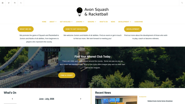 Screenshot of the The Avon Squash & Racketball Association website