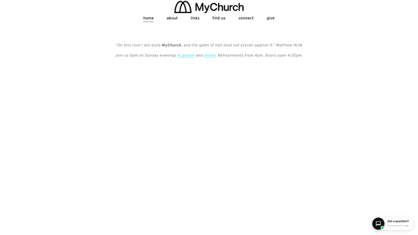 Screenshot of the Mychurch website