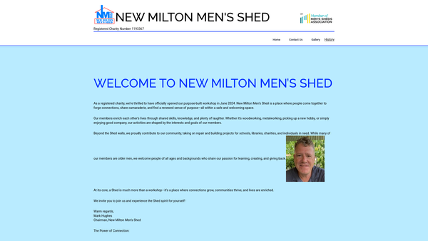 Screenshot of the New Milton Men's Shed website